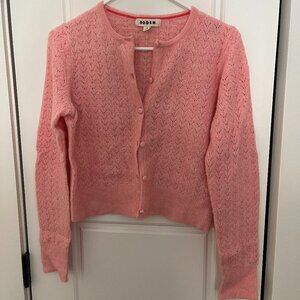 Boden Pink Wool Eyelet Knit Cardigan Sweater | Size Small | EUC